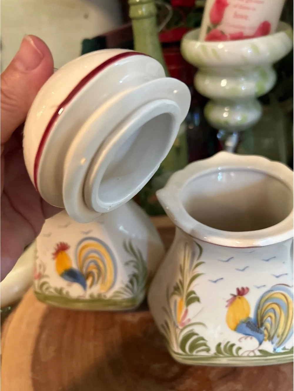 Vintage J.J. Willfra Hand-Painted Ceramic Rooster Cookie Jar with Lid